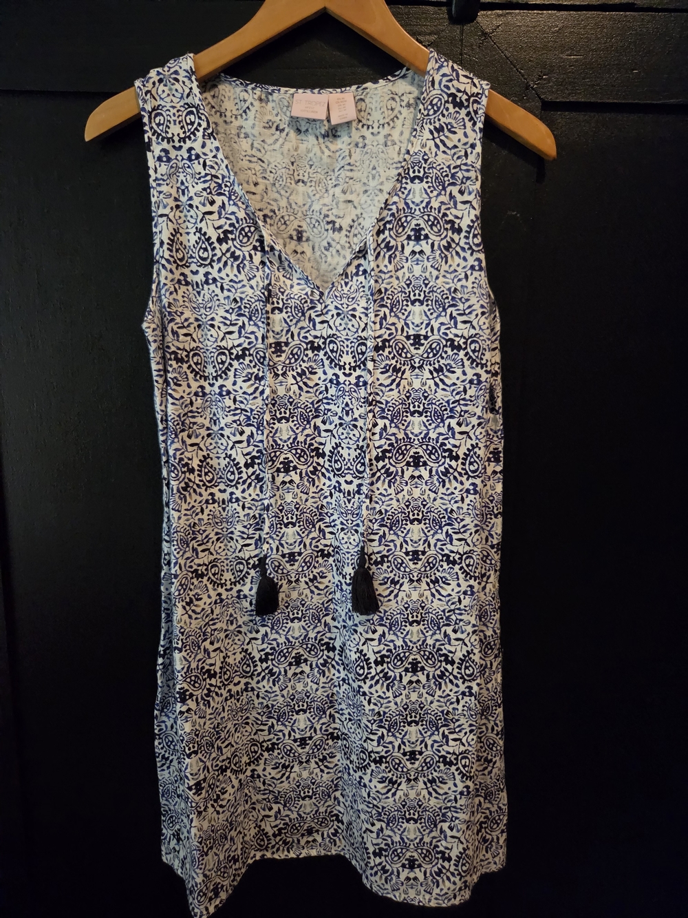 St. Tropez Women's Blue & White 100% Linen Dress ~ Size Medium